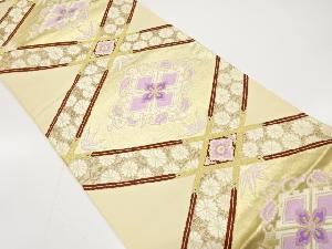 アンティーク　斜め格子に華紋・菊・笹模様織り出し袋帯(材料)